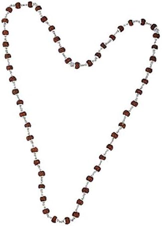 Rasania Ashokkumar DRasania Ashokkumar D - Handmade Pure Silver (92.5) 5 Mukhi Rudraksha Mala Chain 45 Beads for Men and Women Natural Brown