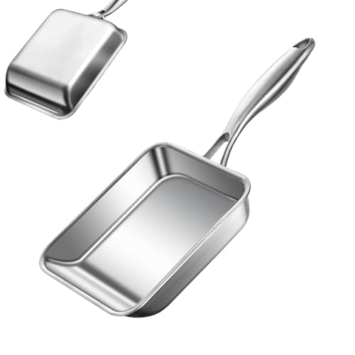 Generisch Sartenes antiadherentes: sartén cuadrada de acero inoxidable de 3 capas, sartén profunda pequeña y antiadherente para tortilla de huevos, saltear y carne | Cocina duradera