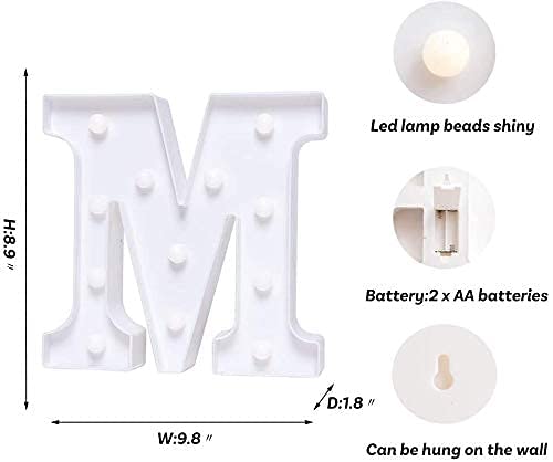 Image of Beeban Marquee M Alphabet Shaped LED Light Lamp for Decoration Decore Walls Hanging Birthday Party Wedding (M)