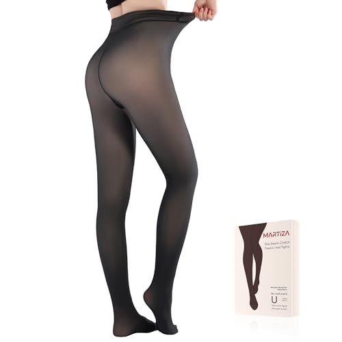 MARTIZA Fleece Lined Tights for Women Fake Translucent Winter Thermal Pantyhose Warm Thick High Waist Leggings (Black M-M)