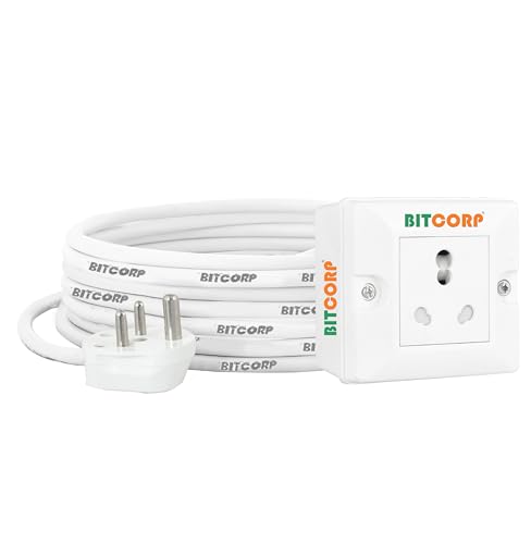 Bitcorp Electric Power Strip, 16A 2500W, 1 Socket Extension Board, Surge Protected, 10M Cord for Home, Office Appliances, Cooler, Fridge, Air Conditioner, PC (White) 220 Volts