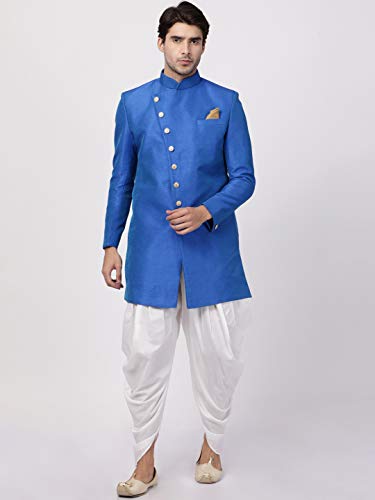 Image of VASTRAMAY Men's Beige Silk Blend Sherwani Set