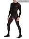 Mingnos Herren Langarm Bodystocking mit offenem Schritt Sexy Mesh Dessous Netz Nylon Catsuit Ouvert Ganzkörper Strumpfhosen Schwarz