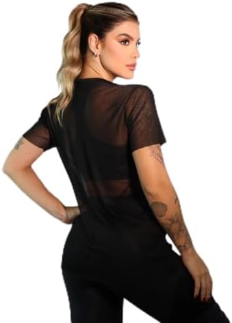 Blusa Tule Transparente Fitness Feminina Longa com Manga Academia Conforto Verão