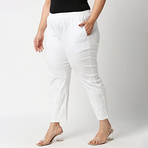 Image of indiankala4u Cigarette Pants Palazzo Salwar for Women Chikankari Hand Embroidered, Lycra Cotton