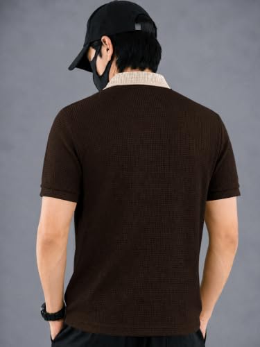 Image of EYEBOGLER Premium Textured Self-Design Half Sleeve Collar Polo T-Shirt for Men || Packs Also Available