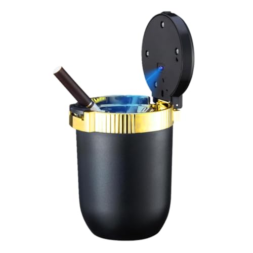 Image of Car Ashtray with Lid Smell Proof, Detachable Stainless Smokeless Ash Tray with LED Blue Light, Portable Mini Car Trash Can, Windproof Auto Ashtray Cup Holder for Car Home Outdoor Travel (Gold)