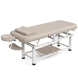 pouseayar Heavy Duty Electric Stationary Massage Table with Backrest Adjustable and Storage Space for Treatment/Medical Spa/Facial/Beauty/Massage Bed and More - 30 x 75 - Beige Gray