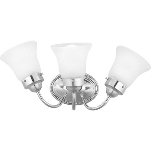 Image of Progress Lighting Fluted Glass Collection 3-Light Etched Fluted Glass Traditional Bath Vanity Light Polished Chrome
