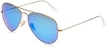 Ray-Ban RB3025 Classic Aviator Sunglasses, Matte Gold/Blue Mirror Polarized, 58 mm