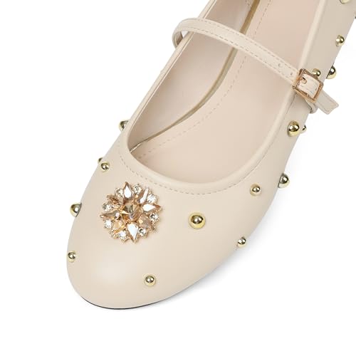 Mesh Ballet Flats for Women Crystal Rhinestone Mary Jane Shoes Comfortable Round Toe Ballerina Flats with Stretch Strap Trendy