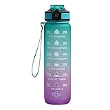 Diseño seguro: Esta botella de agua motivadora cuenta con una pajita de silicona suave y saludable para que puedas disfrutar de un derrame a prueba de fugas. La tapa abatible está equipada con un cierre de seguridad para evitar eficazmente el polvo y las fugas. Viene con una correa de hombro portátil y asa para facilitar el transporte.