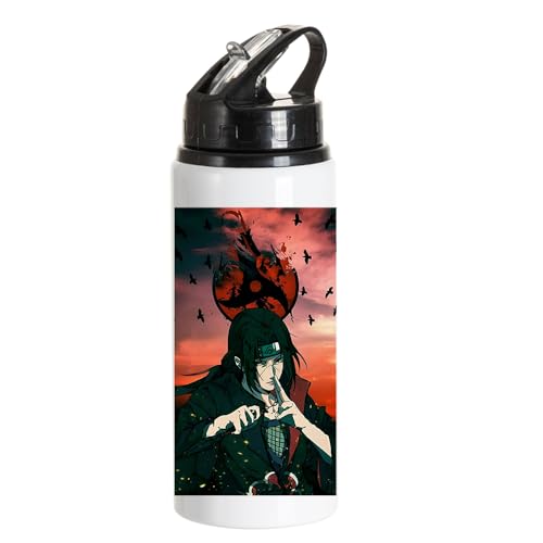 Image of Anime sipper water bottle with Itachi Print for Use school, gym, tuition, travling, yoga | Aluminium sublimation sipper bottle 750ml black cap (Itachi Uchiha-B-6)