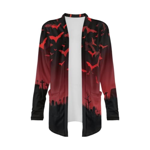 Image of Forchrinse Red Ladybug Cardigan for Women Causal Long Sleeve Open Front Cardigans Sweater Fashion 2024 Fall Coat with Pockets