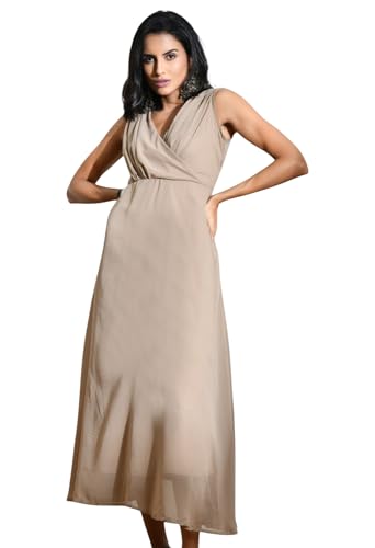 Image of IUGA Georgette Jacquard Butti Square Neck Knee Length Western Dresses for Women