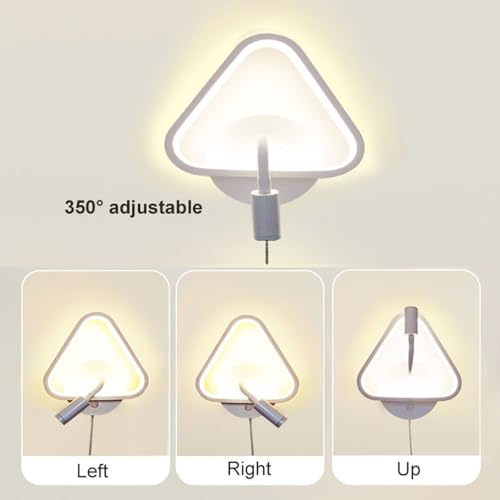 Lámparas de cabecera de iluminación de pared con cableado y aplique LED triangular blanco con switch 2