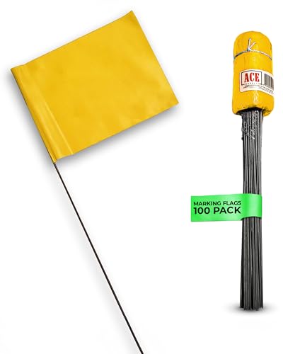 Yellow Marking Flags 100 Pack - 4x5x15 Inch Yellow Flags for Yard - Markers For Lawn, Irrigation, Landscaping, Survey & Sprinkler Head Marking