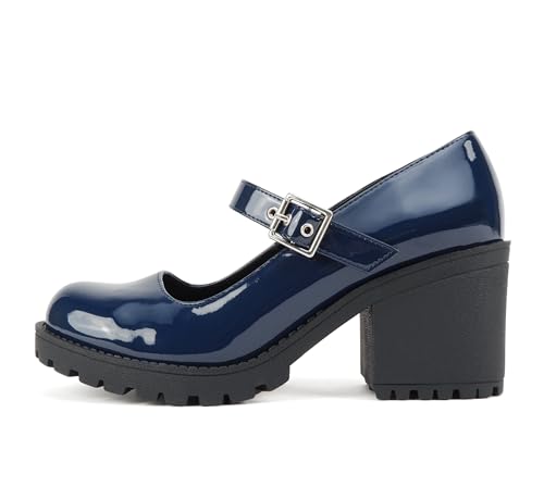 Image of Soda inchEviana inch ~ Women Mary Jane Round Toe Mid Chunky Block Heel Lug Sole Pump with Adjustable Strap