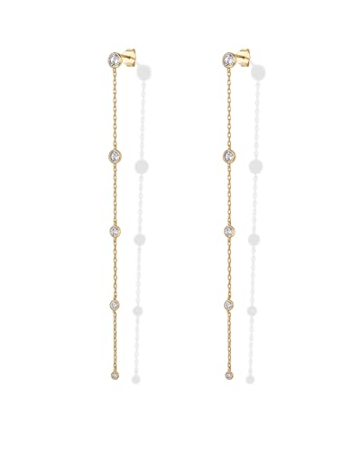PAVOI 14K Gold Plated Sterling Silver Posts Station Linear Dangle Earrings for Women | Simulated Diamond Chain Drop Earrings3