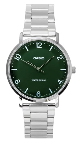 Montre minimaliste homme Casio MTP-VT03D-3B acier inoxydable pour éviter les reflets cadran vert