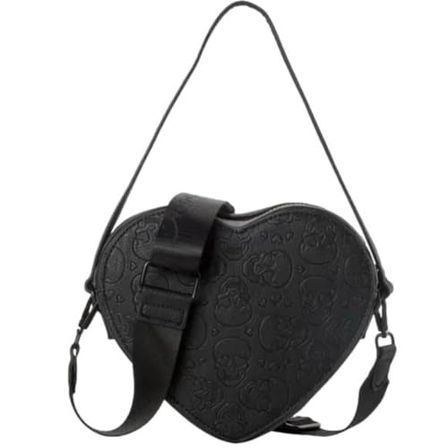 Betsey Johnson XO Heart All Over Skull Embossed Heart Shaped Black Faux Leather Small Top Handle Handbag Shoulder Bag Crossbody Bag3