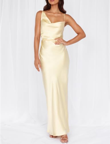 Image of Formal Satin Silk Spaghetti Strap Maxi Dresses for Women Wedding Guest
