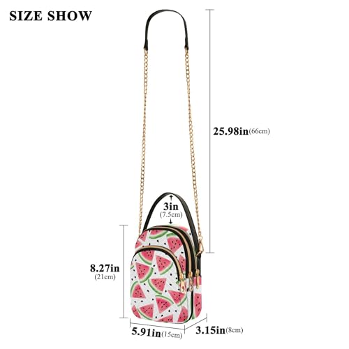 Single Shoulder Handbag Women Red Watermelon Slices White Quilted Phone Purse Chain Strap Handbag Cute Crossbody Clutch Zipper Tote, 5.9" × 8.3" × 3.1"3