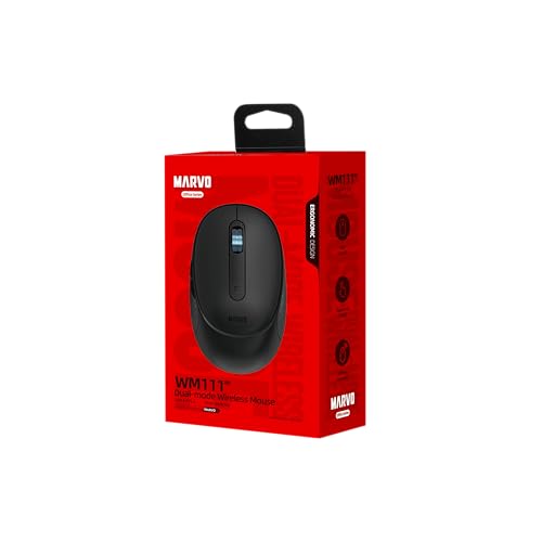 MARVO WM111-BK Souris sans fil, double mode Bluetooth 5.2 & 2.4GHz, 6 boutons programmables, 1600 DPI, rechargeable