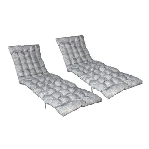 Atout Ciel Lot de 2 Coussins matelassés Bicolores pour Bain de Soleil, transat en Tissu déperlant 190x60cm, Gris imprimé/uni