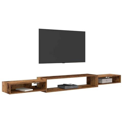 Meuble TV mural 220 cm aspect bois vieilli suspendu salon - 4