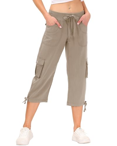 Pantacourt Cargo Femme Léger Évite la Chaleur Coupe 3/4 JINSHI