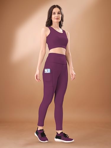 Image of High-Waist Leggings with Phone Side Pocket, Gym wear Track Suit, Women's 2-Piece Workout Set, Sports Bra, Co-ord, Sports Running Suits, Yoga Wear