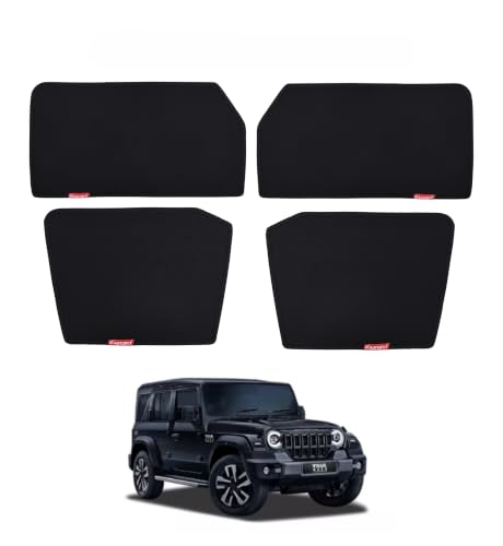 Image of Car Window Sun Shade for Mahindra Thar 2020-2026, Set of 4, Black Mesh Fabric