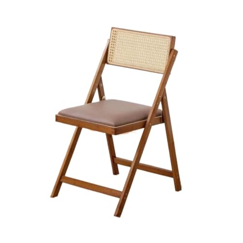 Fiozwea ラタン スタイリッシュ ホーム 折りたたみ 手編み 木製 ラタン 通気性 軽量 レジャー 高級 シングルチェア 背もたれ付き 天然無垢材 ポータブル 組み立て不要 ログスタイル 侘び寂びスタイル ダイニングチェア (B,クルミ)