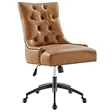 Modway Regent Tufted Vegan Leather Swivel Office Chair, Black Tan