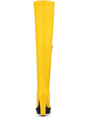 Allegra K Allegra K Women's Platform Boots Chunky Heel Yellow Over Knee High Boots 6.5 M US