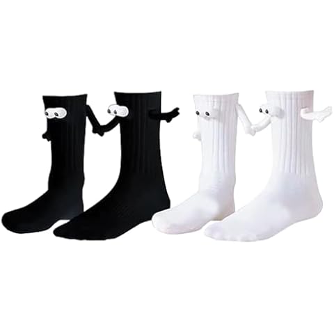 TEEMENT Magnetic Holding Hands Socks, Christmas Socks, Funny Couple Socks, Friendship Socks, Gifts for Couple Valentines (US, Alpha, Medium, Regular, Regular, 2 Pairs of Black and White) Cover
