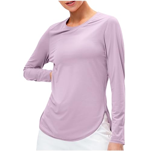 RLEHJN T-Shirt Anti UV Femme À Col Revers Chemise De Protection Solaire Haut De Course Respirant À Manches Longues T-Shirts Protection UV Haut Sport Sun Léger Pour Le Yoga La Running