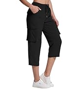 Womens Cargo Capris Hiking Pants Lightweight Quick Dry Casual Summer Loose Pants with 6 Pockets f...