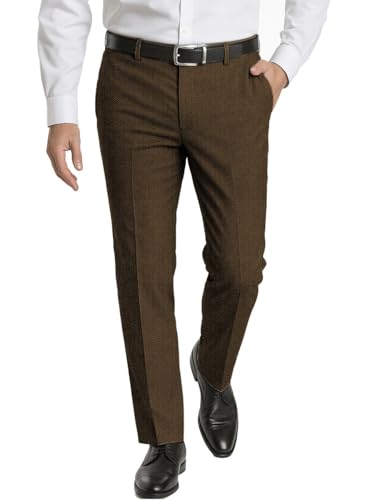 Mens Pants Tweed Herringbone Vintage Dress Pant Trousers Regular Fit Suit Pants
