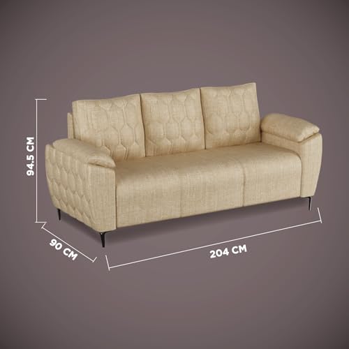 Image of Centuary Sleepables Modena Premium Sofa|Classy Quilted Suede Fabric Upholstery|Fiber-Filled Back Cushion|Wide Plush Fibrefilled Armrests|Ergonomic Lumbar Support |Warm Beige|3 Years Warranty