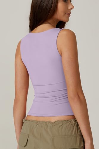Image of QINSEN Women's Square Neck Sleeveless Double-Layer Tank Tops Basic Tight T Shirts