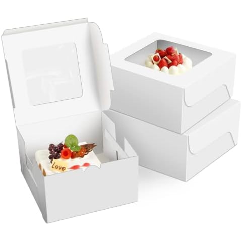 20 Pcs White Cupcake Boxes,Square Cup Cake Boxes for Cupcakes Muffins Desserts,Fairy Cake With Clear Window Cardboard Packaging Box Baking Kids Muffins Cookies Weddings Cover