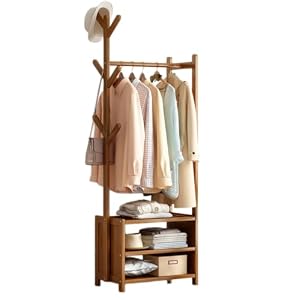 LPYROSE ハンガーラック 子供 木製キッズ 収納ラック 洋服掛け 大容量 耐荷重約150kg 多段棚 ベランド 子供部屋 幼稚園 入園祝い プレゼント に最適 (ナチュラル, 50/70/80/100*30*158CM) (茶色...