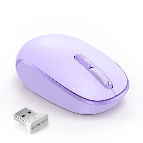 TECKNET Wireless Mouse 2.4G Quiet Computer Mouse with USB Receiver 4 Buttons Portable Cordless Mice for Chromebook Laptop PC Mac 800/1200/1600 DPI - Purple
