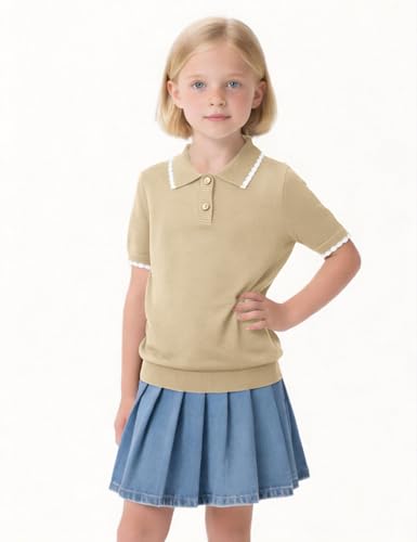 Image of Girls Short Sleeve Polo Shirt V Neck Button Down Shirts Summer Knit School Uniform Crop Tops