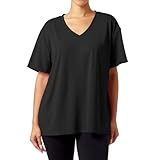 HUE Women's Oversized Boyfriend T Short Sleeve Vneck Casual Loose Basic Tee Shirts Plus Size Tops, Black, 2X-3X
