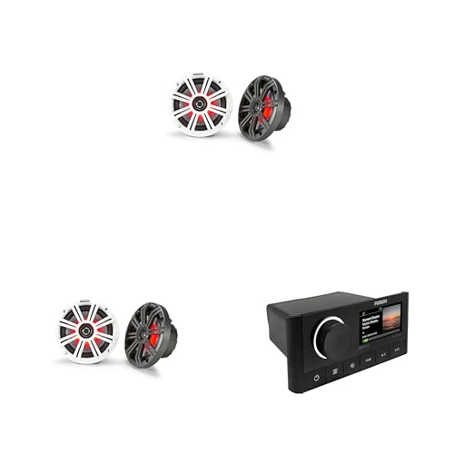 Kicker (2 Pair) KM65 6.5-Inch (165mm) Marine Coaxial Speakers with 3/4-Inch Tweeters, LED, 4-Ohm, Charcoal and White Grilles, Bundled with MS-RA670 Apollo Marine Receiver