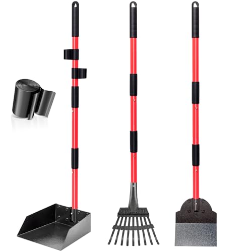 CJYMMFAN Ramasse-Crottes, Plateau, RâTeau & Pelle pour Chien avec Long Manche MéTal Ajustable, Pelle Crotte Robuste avec Sacs à DéChets pour la Cour, Les...