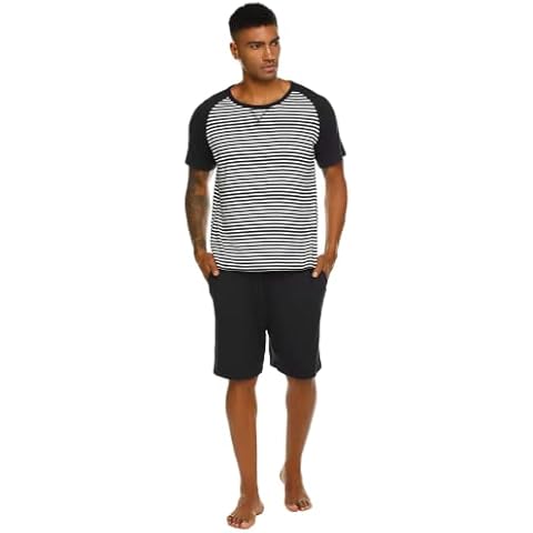 Ekouaer Men Short Pyjama Set Summer Short Sleeve Nightwear Two-Piece Sleepwear Cover